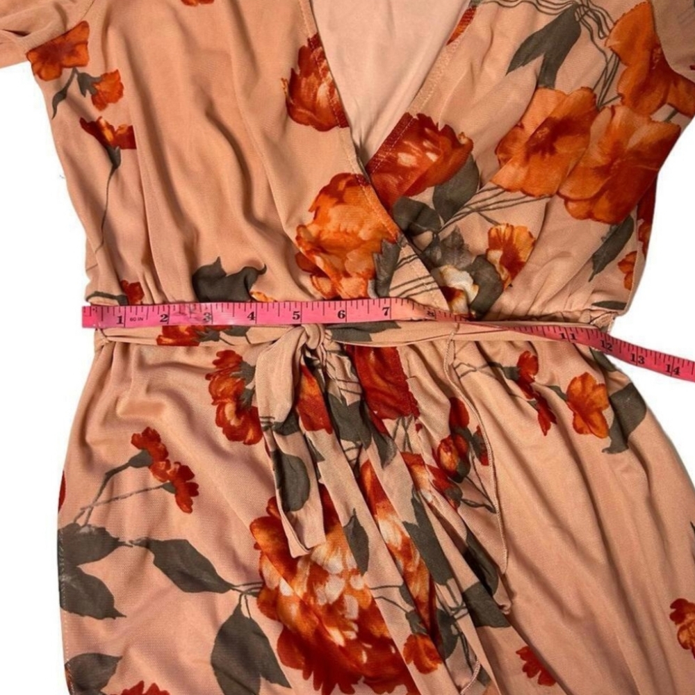 Enfocus Studio Fall Floral Chiffon Maxi Dress Tie Waist Long Sheer Sleeves Sz 6 - Picture 9 of 14